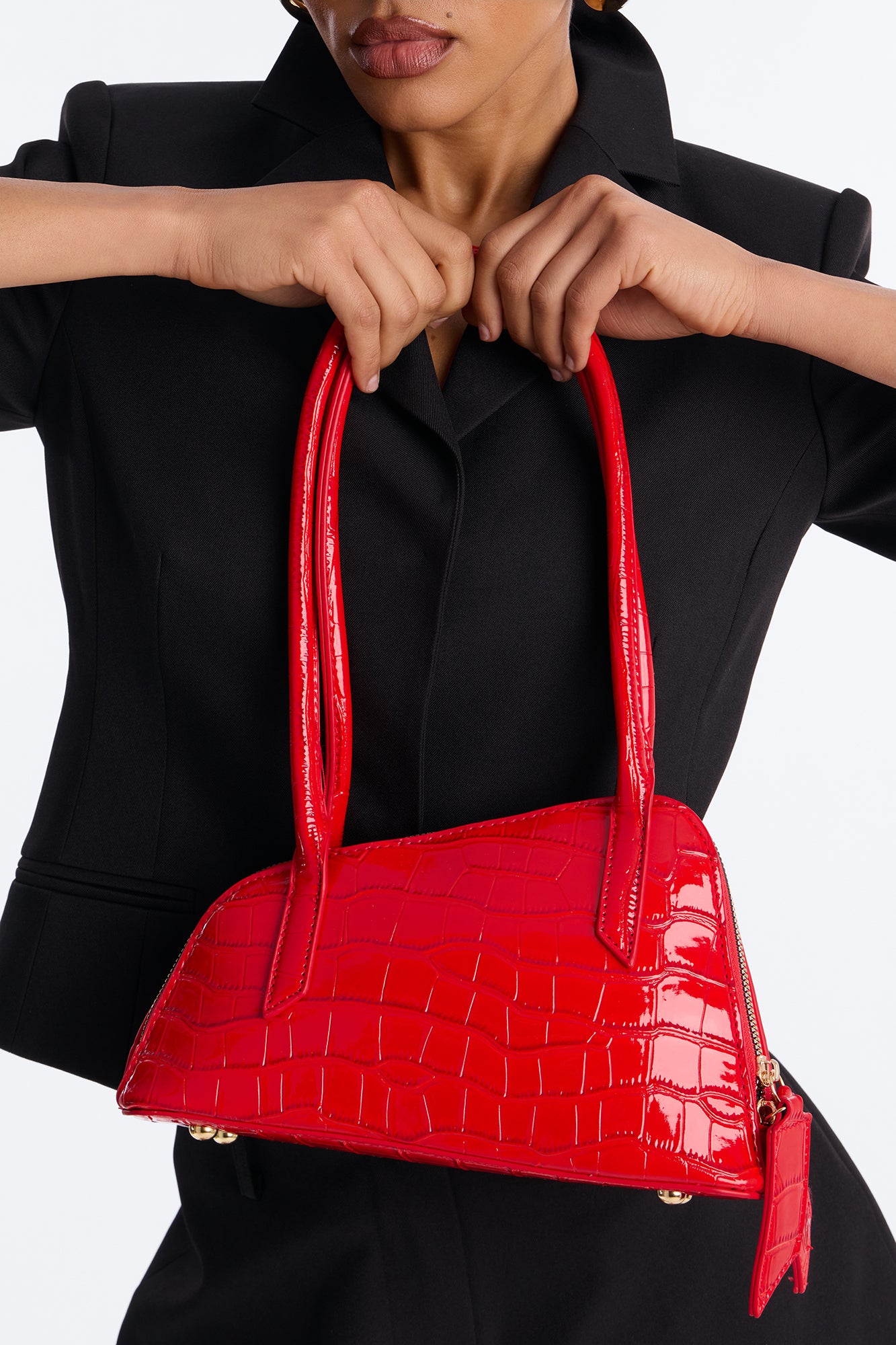 Fashion Nova Lucky Catch Embossed Croc Shoulder Handbag