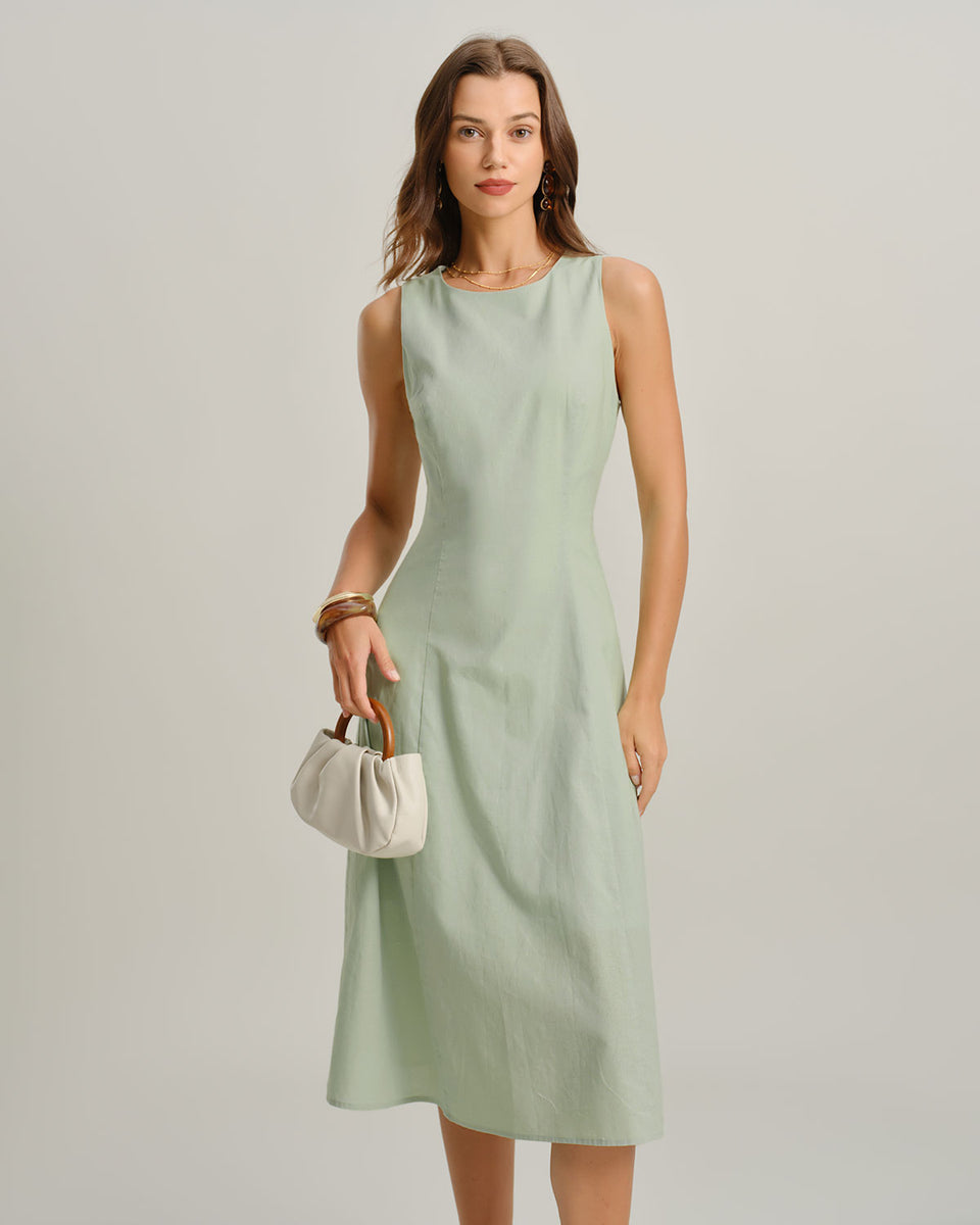 Rihoas Sleeveless Minimalist Linen-Blend A-Line Midi Dress