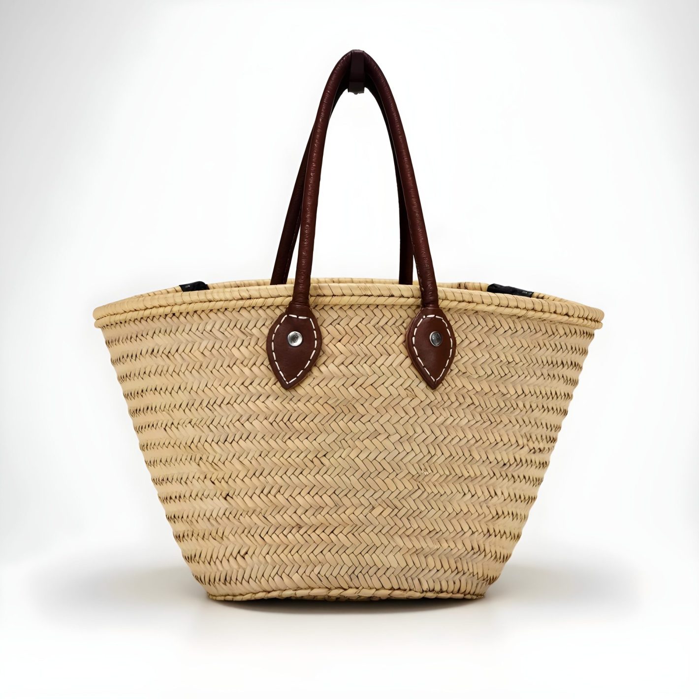 French Market Basket Tote Bag with Leather Handles