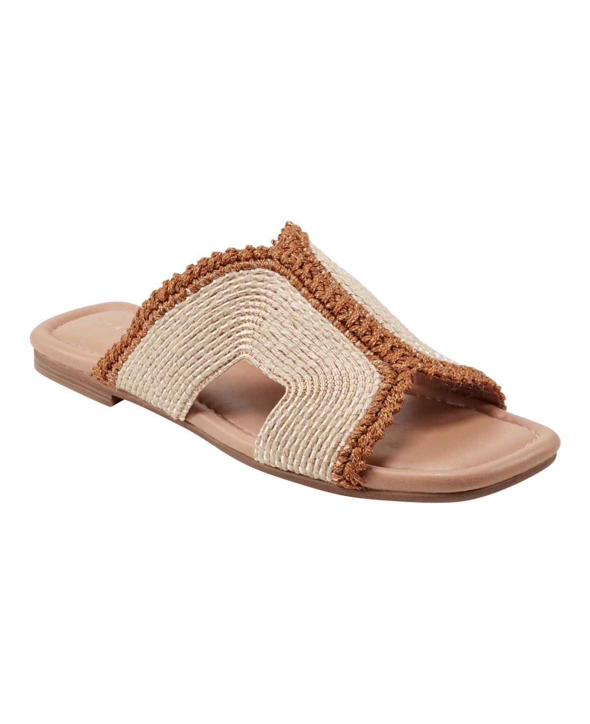 Woven Raffia Flat Slide Sandals In Light Natural