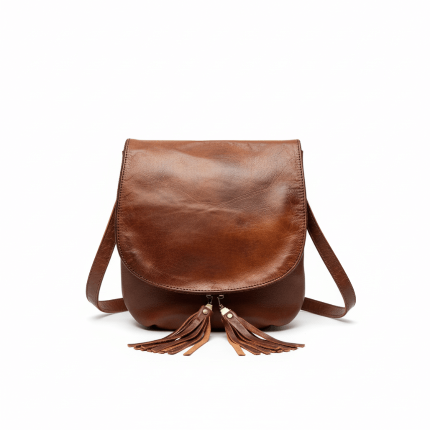 Handcrafted Leather Crossbody Bag with Tassel Detail